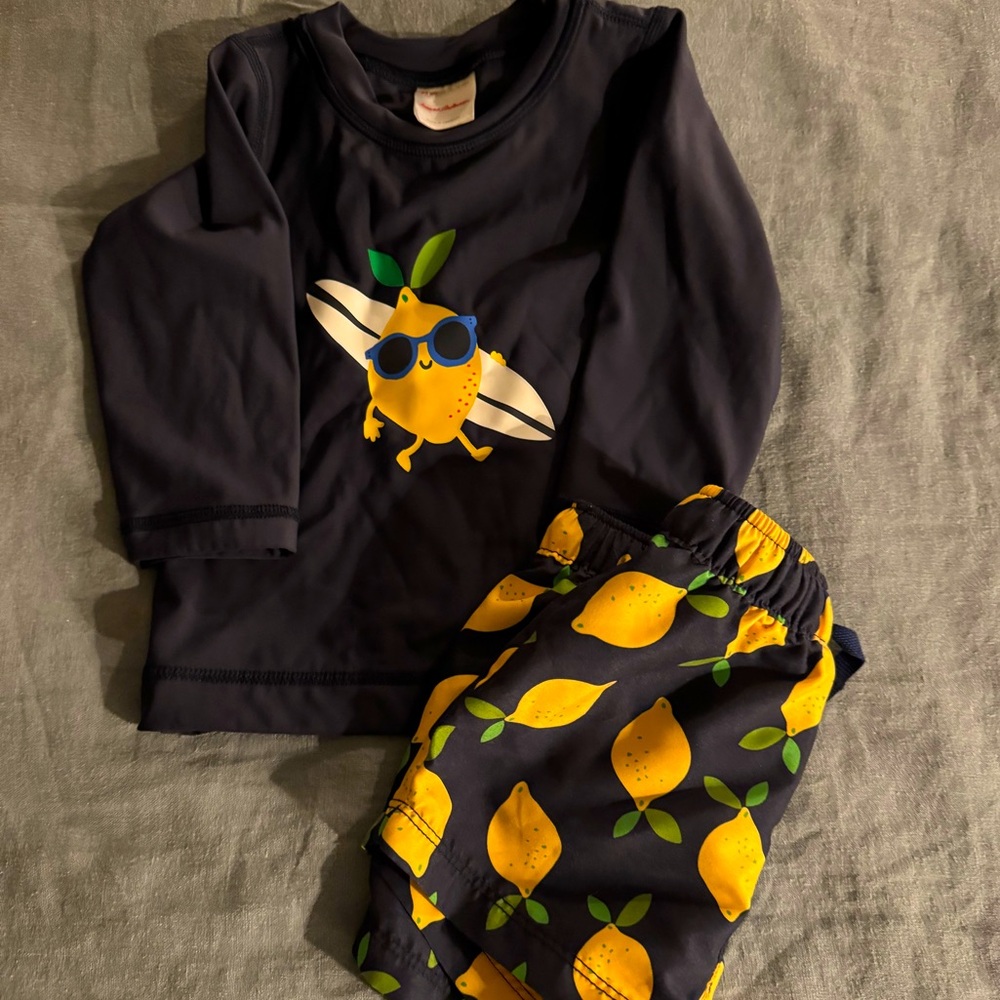 Hanna Andersson Surfing Lemon Rash Guard and Short Set 12 - 18 months
